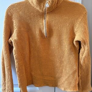 DONNI. Mustard Waffle Knit Top